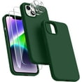 thumbnail image 1 of Silicone Case Designed for Apple iPhone 14 Plus Liquid Silicone Case, 5 in 1 Bundle Phone Case with 2 Clear Tempered Glass and 2 Camera Lens Shockproof Case for Apple iPhone 14 Plus,Green, 1 of 7