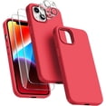 thumbnail image 1 of Silicone Case Designed for Apple iPhone 15 Plus Liquid Silicone Case, 5 in 1 Bundle Phone Case with 2 Clear Tempered Glass and 2 Camera Lens Shockproof Case for Apple iPhone 15 Plus,Red, 1 of 7