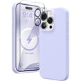thumbnail image 1 of Silicone Case Designed for Apple iPhone 15 Pro Liquid Silicone Case, 3 in 1 Bundle Phone Case with Clear Tempered Glass and Camera Lens Shockproof Case for Apple iPhone 15 Pro,Purple, 1 of 7