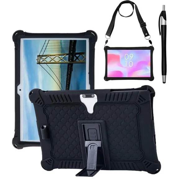Silicone Case for Feonal 10 inch Tablet, Winsing MTK 10 inch, WECOOL WM1001R 10 inch, MEBERRY 10.1 inch, ANTEMPER Touch 10.1 GOWIN Touch 10.1 with Stand, Shoulder Strap, Stylus Pen Black