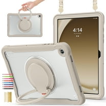 Silicone Case for Samsung Galaxy Tab A9  11.0" 2023 SM-X210 / SM-X215 / SM-X216, Heavy Duty 360° Ring Stand with Shoulder Strap Pen Holder Translucent Hard PC Back Case Cover, Khaki