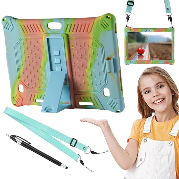Silicone Case for 10/10.1" Android Tablet - Kid-Friendly Protective Cover w/ 3 Viewing Angles, Stand & Hand Strap. Includes Stylus!
