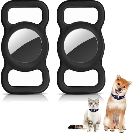 Silicone Case for Airtag , 2 Pack Waterproof Protective Airtag Case for Dog Collar, Holder, Pet Strap Band (2 Black)