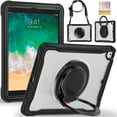 thumbnail image 1 of Silicone Case for iPad 5th Gen 9.7" 2017/iPad 6th Gen 9.7" 2018, Heavy Duty 360° Ring Stand with Shoulder Strap Pen Holder Translucent Hard PC Back Case Cover for iPad 5th/6th, Black, 1 of 15