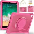 thumbnail image 1 of Silicone Case for iPad 5th Gen 9.7" 2017/iPad 6th Gen 9.7" 2018, Heavy Duty 360° Ring Stand with Shoulder Strap Pen Holder Translucent Hard PC Back Case Cover for iPad 5th/6th, Rose, 1 of 16