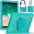 thumbnail image 1 of Silicone Case for iPad 5th Gen 9.7" 2017/iPad 6th Gen 9.7" 2018, Heavy Duty 360° Ring Stand with Shoulder Strap Pen Holder Translucent Hard PC Back Case Cover for iPad 5th/6th, Blue, 1 of 16