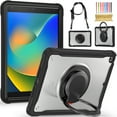 thumbnail image 1 of Silicone Case for iPad 9th Gen 2021/8th Gen 2020/7th Gen 2019, Heavy Duty 360° Ring Stand with Shoulder Strap Pen Holder Translucent Hard PC Back Case Cover for iPad 10.2 Inch, Black, 1 of 16