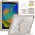 thumbnail image 1 of Silicone Case for iPad 9th Gen 2021/8th Gen 2020/7th Gen 2019, Heavy Duty 360° Ring Stand with Shoulder Strap Pen Holder Translucent Hard PC Back Case Cover for iPad 10.2 Inch, Khaki, 1 of 17