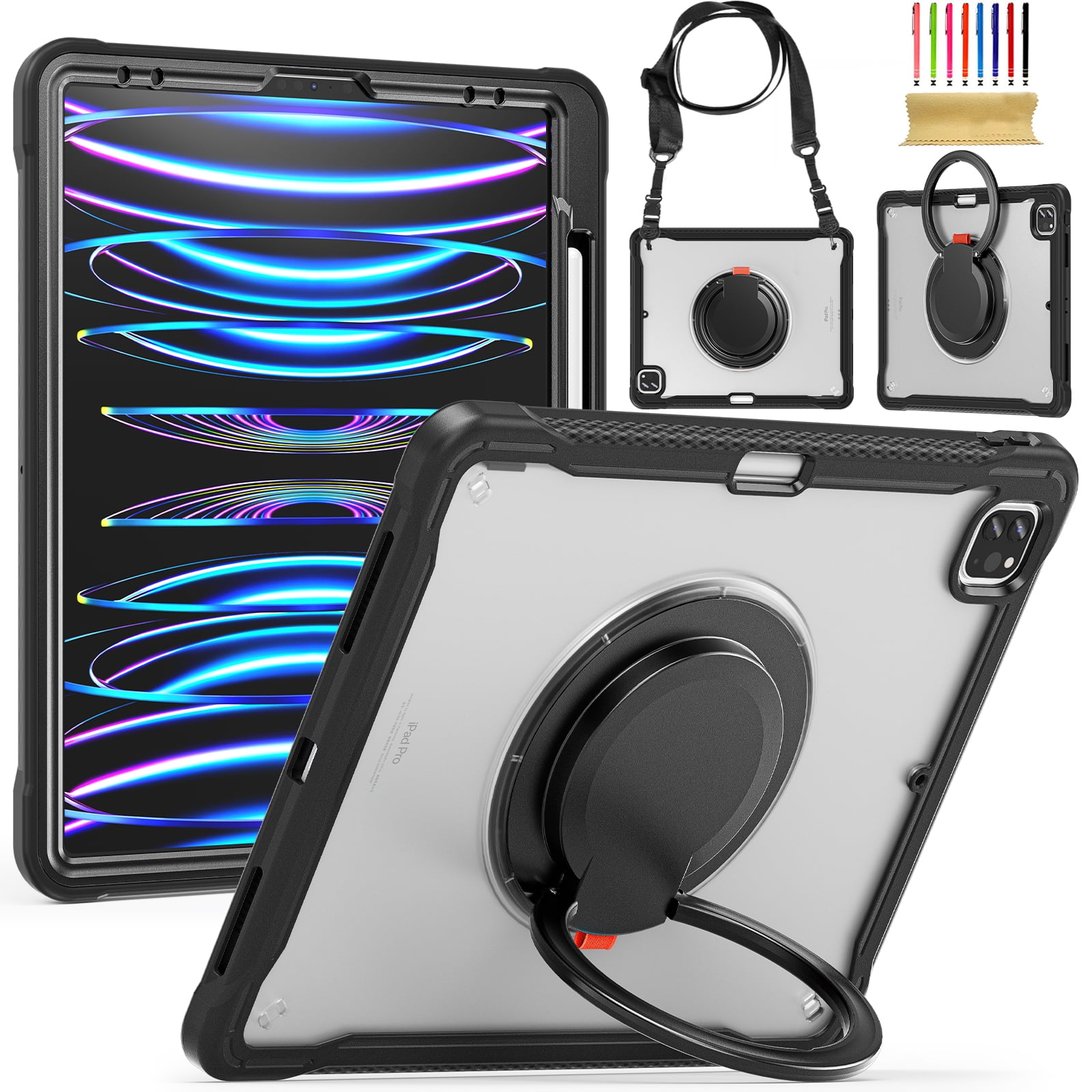 Silicone Case for iPad Air 11 Inch 2024, Heavy Duty 360° Ring