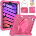 thumbnail image 1 of Silicone Case for iPad mini 6th Gen 8.3" 2021, Heavy Duty 360° Ring Stand with Shoulder Strap Pen Holder Translucent Hard PC Back Case Cover for iPad mini 6th Gen 8.3" 2021, Rose, 1 of 15