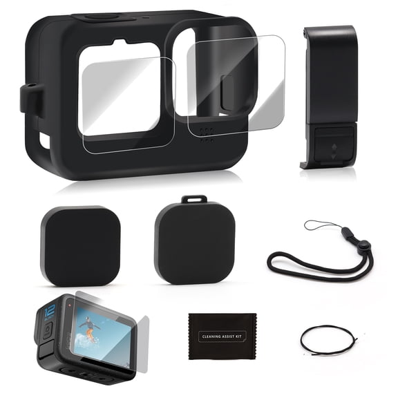 Silicone Case with Screen Protector for GoPro Hero 12/11/10/9 - Full Protection Cover Kit