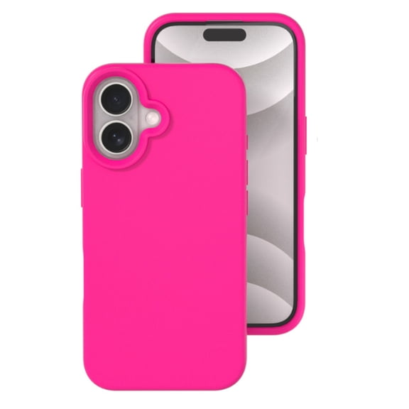 Silicone Case with Soft Microfiber Lining for iPhone 16 Plus with Tempered Glass Screen Protector - Hot Pink
