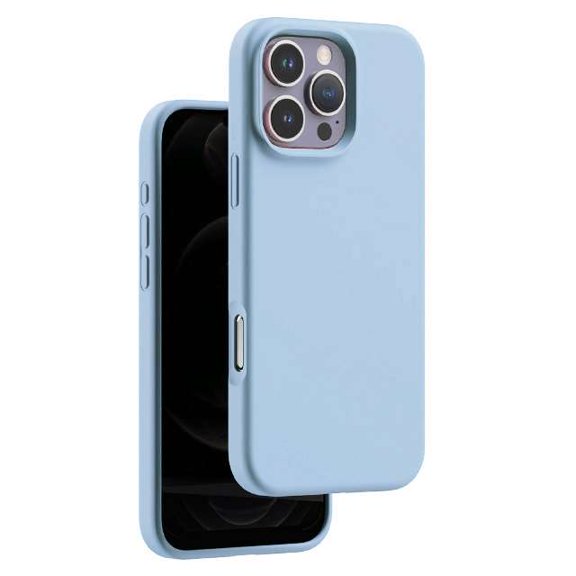 Silicone Case with Soft Microfiber Lining for iPhone 16 Pro Max with Tempered Glass Screen Protector - Pale Blue