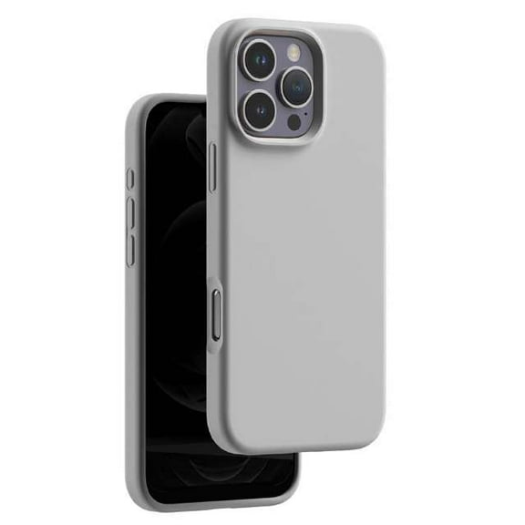 Silicone Case with Soft Microfiber Lining for iPhone 16 Pro with Tempered Glass Screen Protector - Light Gray