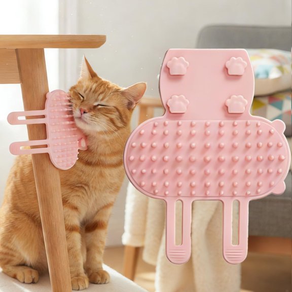 Silicone Cat Corner Grooming Brush, Wall Mount Self Groomer Massage Scratcher, Soft Bump Pet Hair Remover Toy for Kitten Face Rubbing & Itch Relief