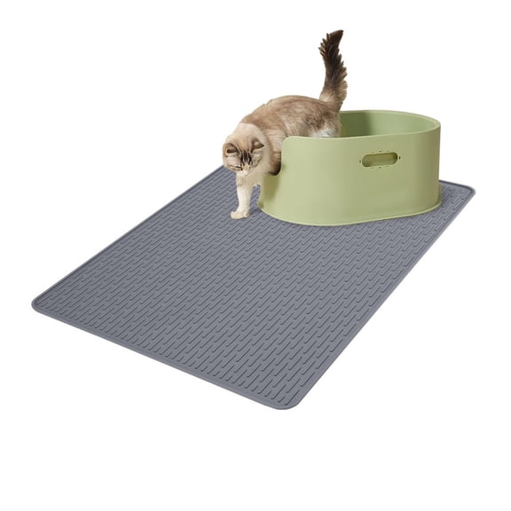 Silicone Cat Litter Trapping Mat, 19.7''x28'' Extra Large Cat Litter Mat, Easy to Clean & Soft on Kitty Paws, Waterproof Kitty Litter Pads for Indoor Cats, Dark Gray