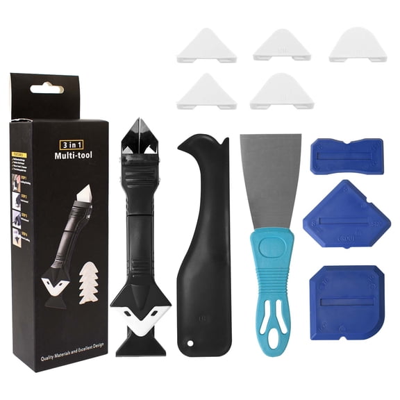 Silicone Caulking Tool Kit, Caulk Remover and Applicator Set with Stainless Steel Scraper Heads for Kitchen Bathroom Tile Window Sealing