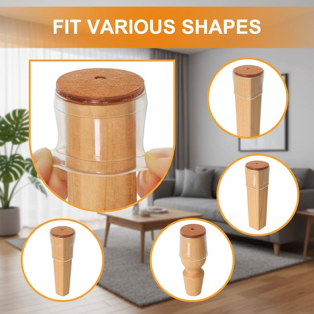 Silicone Chair Leg Floor Protectors with Felt Pads for Hardwood Floors Clear Furniture Leg Caps for Round and Square Legs 24 Count