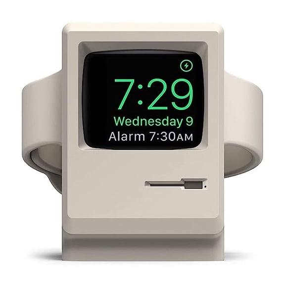 Silicone Charger Stand For Apple Watch11 10 9 8 7 6 5 4 iWatch Ultra49mm Charging Dock Holder Retro Computer Pattern Keeper Bracket Base