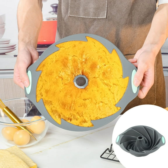 Silicone Chiffon Cake Pan, Non-Stick Baking Molds with Double Handles for Bread & Desserts, 11.34x9.57x3.31 Inches, Gray