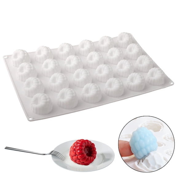 Silicone Chocolate Raspberry Mold, 24-Cavity Silicone Dessert Mold, Dessert Mold for Mousse, Ice Cream, Cake, Jelly & Baking, Non-Stick, BPA-Free, White