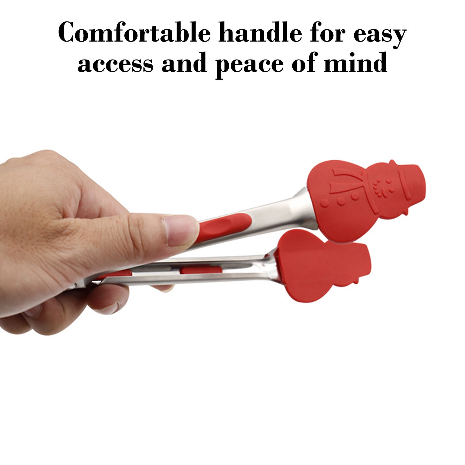 Silicone Christmas Stainless Steel 7inch Food Tongs For Baking And Cooking