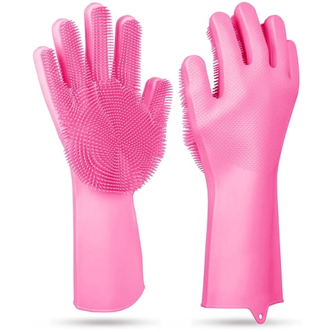 Silicone Cleaning Supplies, Dishwashing Gloves Reusable Gloves Non-Slip Rubber Gloves 3 Color