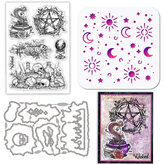Silicone Clear Stamps Metal Magic Divination Cutting Die Cuts Sun Moon Stars PET Paint Craft Stencils for Card Making and DIY Embossing Scrapbooking