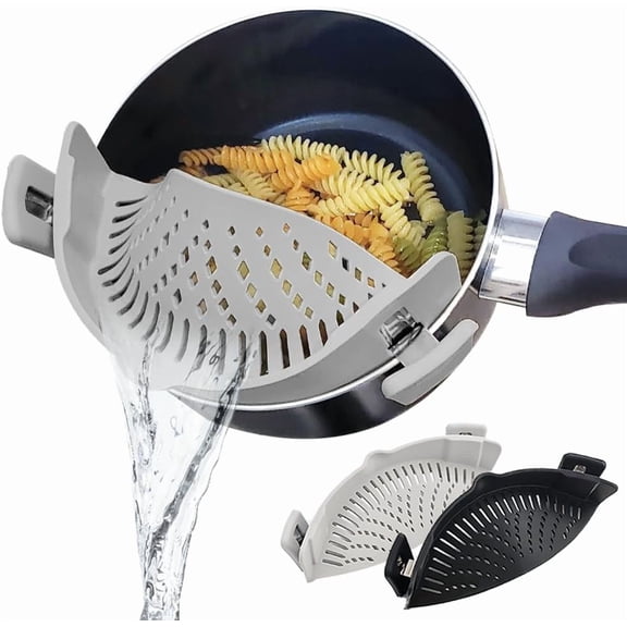 Silicone Clip On Strainer for Pots and pans, Clip on Food Strainer for Pasta Meat Vegetables Fruit Rice Silicone Kitchen Colander [2-Pack]