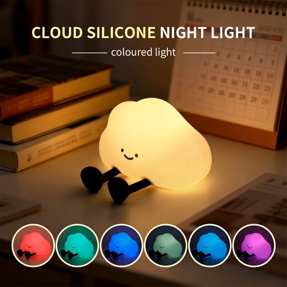 Silicone Cloud LED Ambient Lamp, USB Rechargeable 2-Step Dimmable Soft Glow Light, Unique Decor for Office Desk & Bedroom, Decorative Lighting for Birthday Gifting