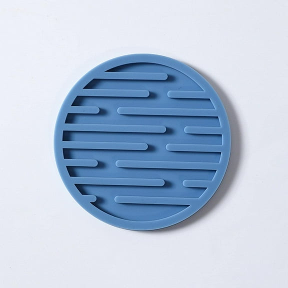 Silicone Coasters for Drink, Rubber Non-Slip Non-Scratch drain, Striped Non-Stick, Lips No Leak - 10cm Round Blue Cup Coasters for Tabletop Protection