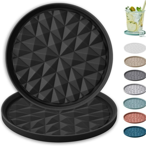Silicone Coasters for Drinks[2 Pack for Office]- Cup Mat for Tabletop Protection-Non-Slip, Non-Stick, Coffee Table D r, Great Gift for Any Occasion, Black