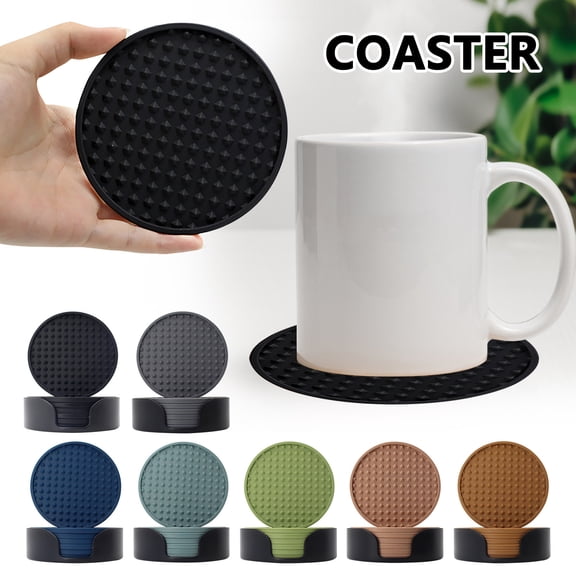 Silicone Coasters Set of 6 with Holder, Coasters for Drinks,Beer,Coffee, Suitable for Kinds Cups, Hot or Cold Drink Cup Mat, Tabletop Protection