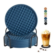 Silicone Coasters Set of 6 with Holder,Square,Blue,Dishwasher Safe,Non-Slip,Heat Resistant