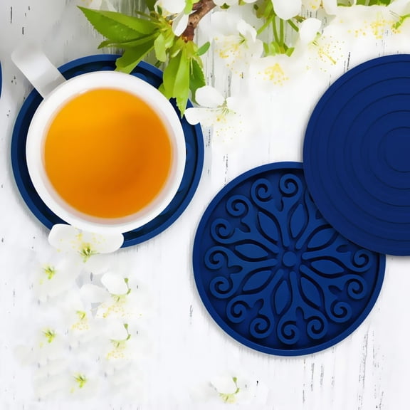 Silicone Coasters for Drinks,Drink Coasters-Great Gift for Birthday, Housewarming,Room Decor,Holiday Party (2-Blue)