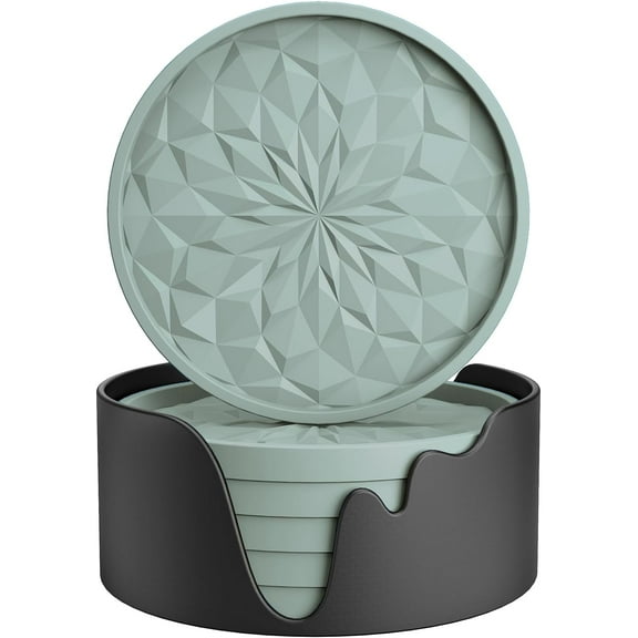 Silicone Coasters with Holder,[6 Pack] Drinking Coasters - Cup Mat for Hot or Cold Drinks, Thickened, Non-Slip, Non-Stick