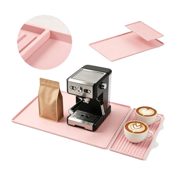 Silicone Coffee Bar Mat Blush Pink Countertop Protector with Detachable Drying Tray