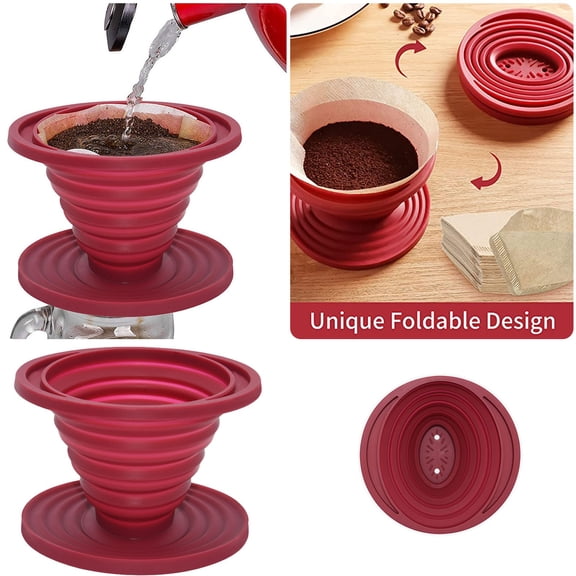 Silicone Coffee Dripper Pour Over Coffee Filter Holder Foldable Drip Coffee Cup Stand For Home Camping Outdoor(Red-11.2Cm)