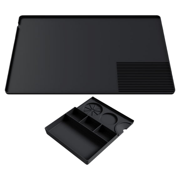 Silicone Coffee Machine Mat With Detachable Tamping Station, Non-Slip Dish Drying Pad For Countertop Protection, Heat-Resistant Drainage Area For Espresso Bar Accessories(Black)