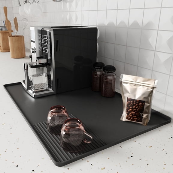 Silicone Coffee Mat, 16"x24" Bar Mat with Detachable Dish Drying Mat - Fits Under Coffee Maker & Dish Rack，Anti-Slip, Heat Resistant Pad for Espresso Machines
