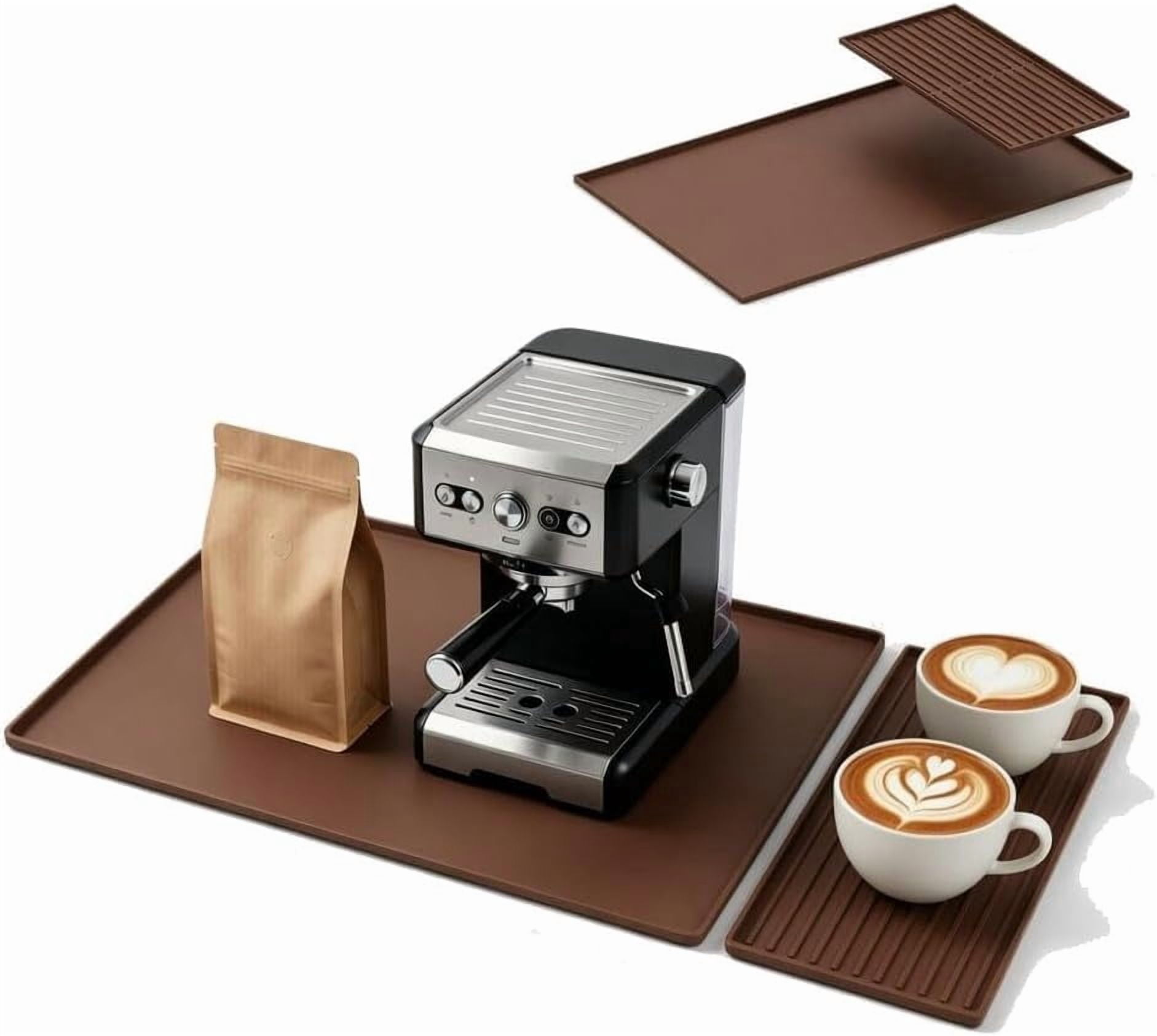 Silicone Coffee Mat 24 x 16 in with Tray, Classic Coffee Brown | Coffee ...