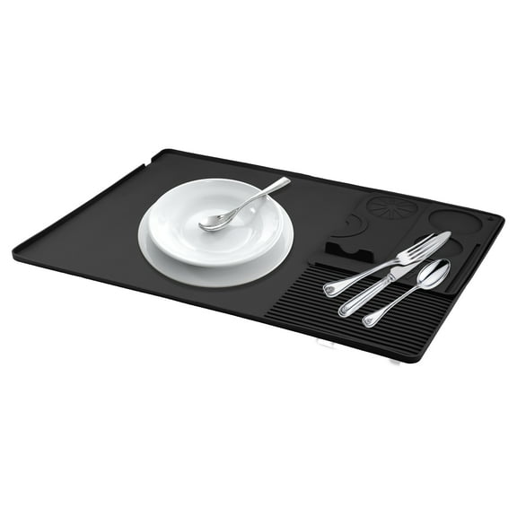 Silicone Coffee Mat, Removable Bar Mat with Concave and Convex Design, Leak-Proof and Non-Slip, Silicone Mats for Kitchen Counter Black（2 in1） 23.6*15.7 inch