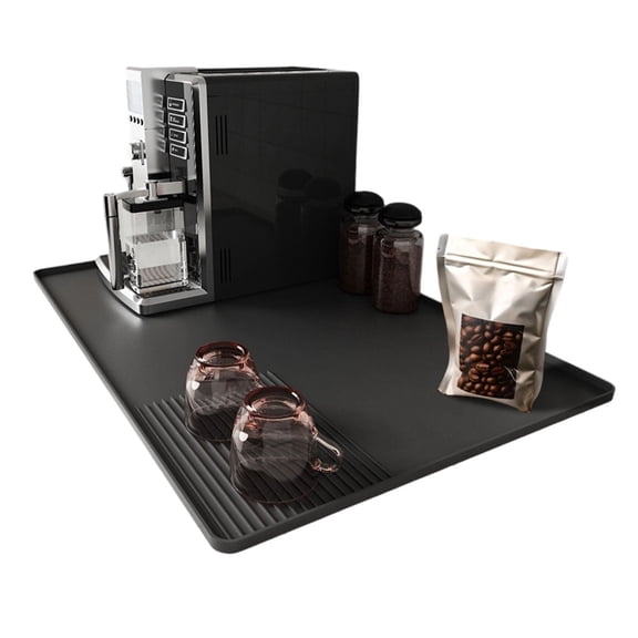 Kabuer Coffee Mat for Kitchen Countertops Coffee Bar Accessories and Machines Silicone 24''x16'' Black
