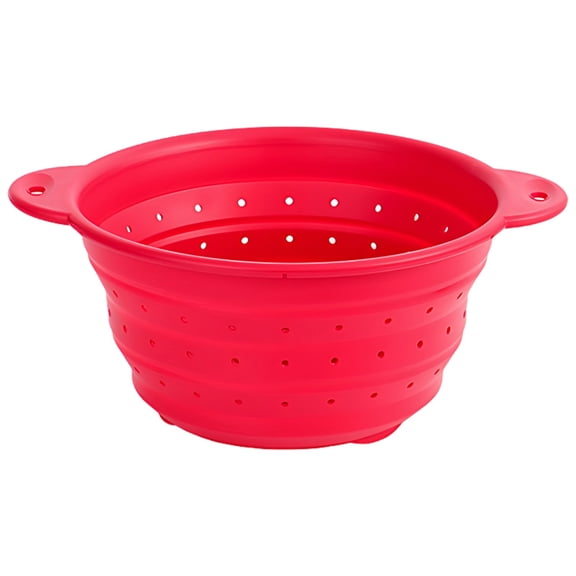 Silicone Collapsible Colander, Food-Safe Kitchen Strainer, Space-Saving, Heat Resistant, Easy to Clean, with Handle, Collapsed at 1.2 in / 3 cm, Open at 4.7 in / 12 cm, Fruit Vegetable Washing, Red