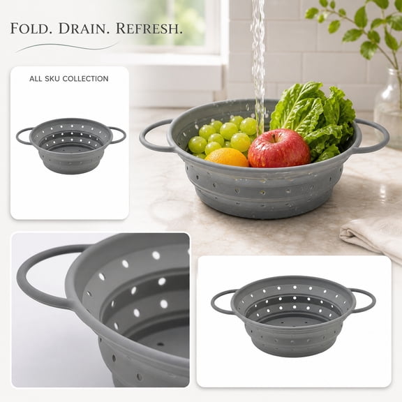 Silicone Collapsible Colander, Space Saving Pasta Strainer for Kitchen RV Camping, BPA Free Heat Resistant, Dishwasher Safe