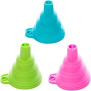 Silicone Collapsible Foldable Silicon Kitchen Funnel Hoppe Gel Practical Set of 3 for Filling Small or Mini Bottles, Oil, Spice, Liquid Transfer Pink Blue Green