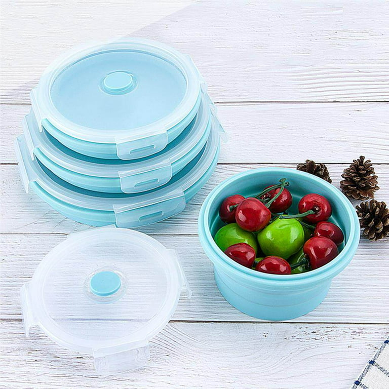 Silicone Collapsible Food Storage Container with Airtight Lid and Bowls  Meal Prep Round Lunch Box Set for Outdoor Microwave