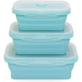 thumbnail image 1 of Silicone Collapsible Food Storage Containers-Prep/Storage Bowls with Lids - Set of 3 Square Silicone Lunch Containers - Microwave, Dishwasher and Freezer Safe (blue), 1 of 7