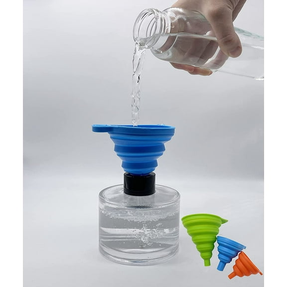 Silicone Collapsible Funnel Set of 3,Small and Large,Kitchen Gadgets Foldable Funnel Portable kitchen Oil Funnel for Bottle for Kitchen Spices Powder (3Pcs Orange Blue Green)