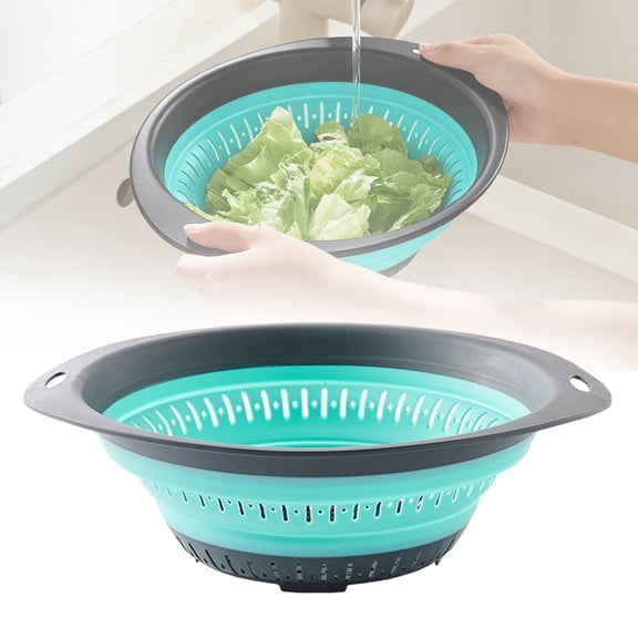Silicone Collapsible Strainer Colander,Foldable Kitchen Tool for Washing Vegetables & Pasta,Easy Storage Dishwasher Safe Colander,Sink Strainer,Green,1PC